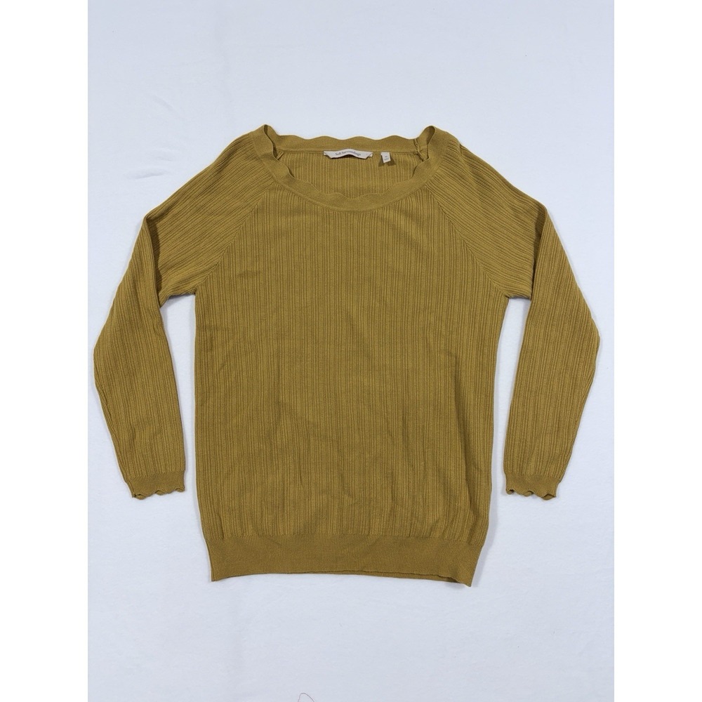 Soft Surroundings Mustard Yellow ribbed Sweater Scallop‎ Twee Old money Sz XL